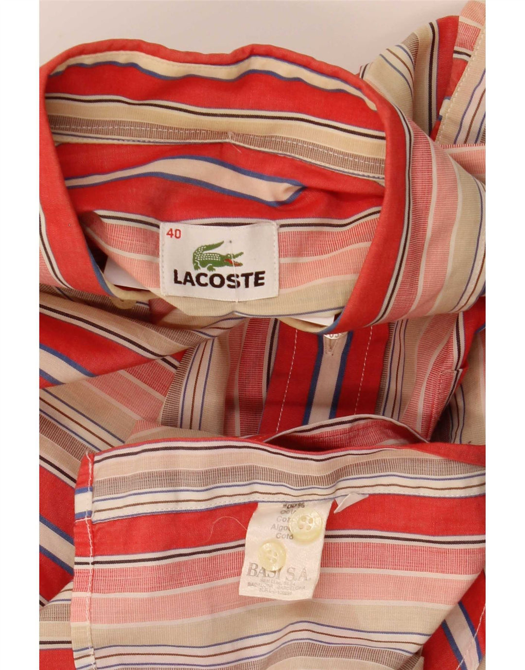 Lacoste Camisa masculina de manga curta tamanho 40 médio algodão listrado multicolorido