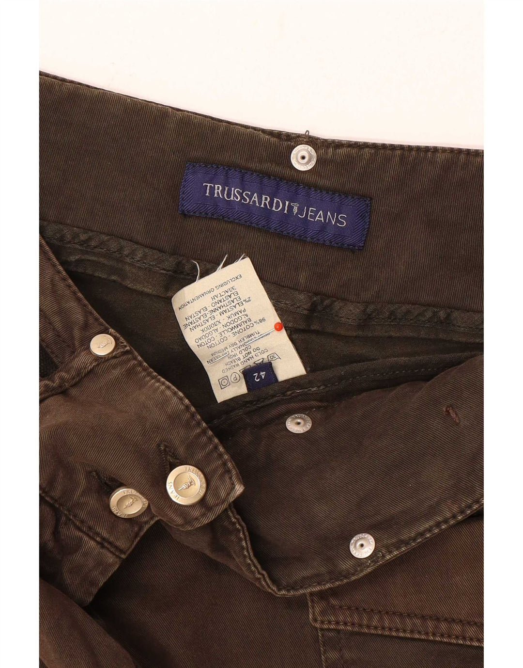 Saia jeans feminina Trussardi IT 42 médio W28 algodão marrom