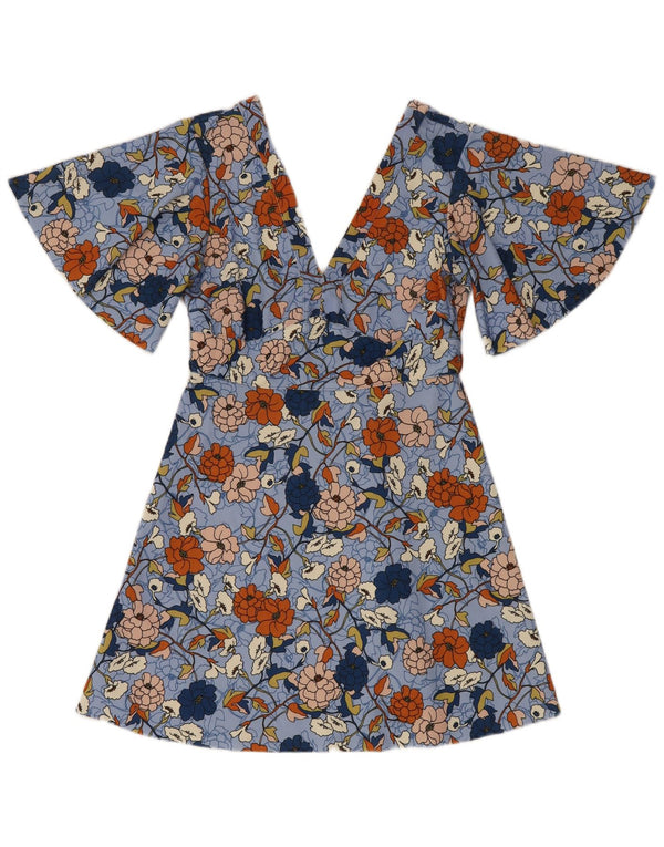 Vestido feminino Zara Batwing A-Line Reino Unido 12 Azul Médio Floral