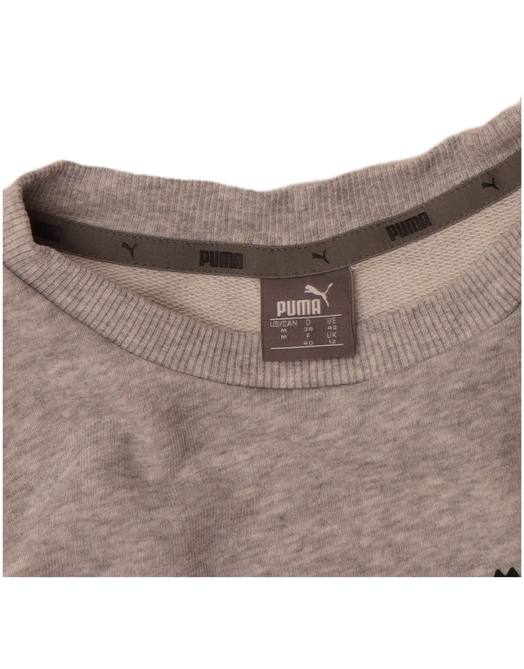 Puma moletom feminino gráfico jumper UK 12 algodão manchado cinza médio