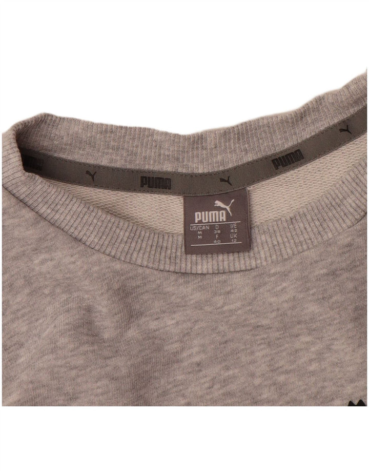 Puma moletom feminino gráfico jumper UK 12 algodão manchado cinza médio