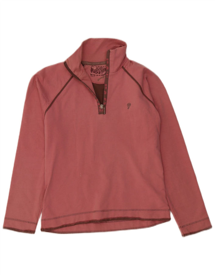 Suéter feminino Fat Face com zíper e decote em ponte Reino Unido 8 algodão rosa pequeno