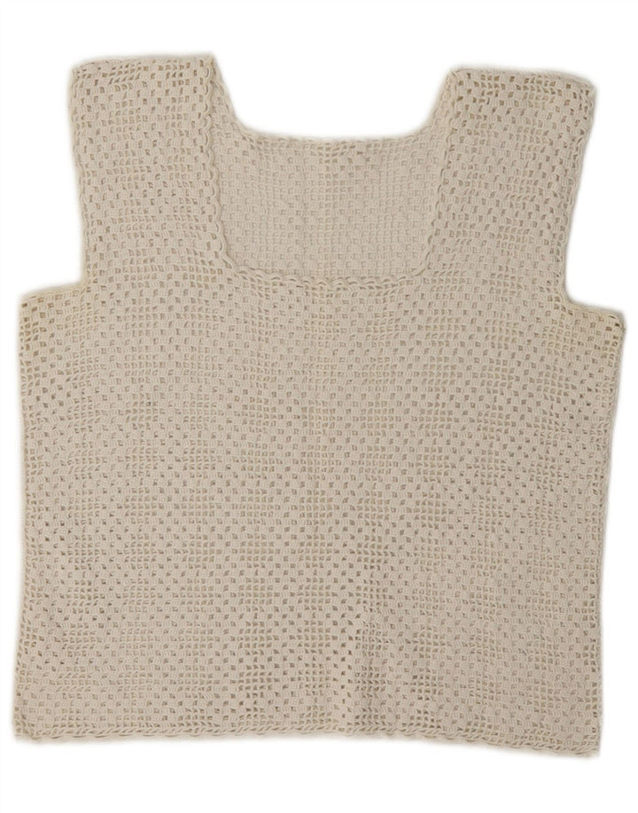Top feminino vintage de crochê UK 8 pequeno branco