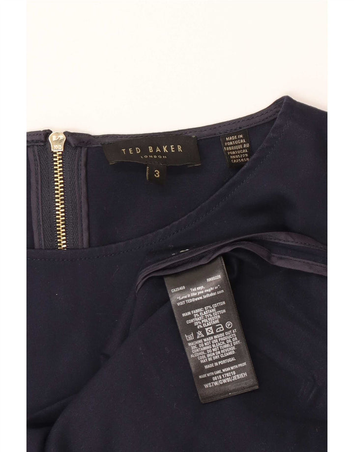 Blusa feminina Ted Baker manga 3/4 tamanho superior 3 médio azul marinho listrado