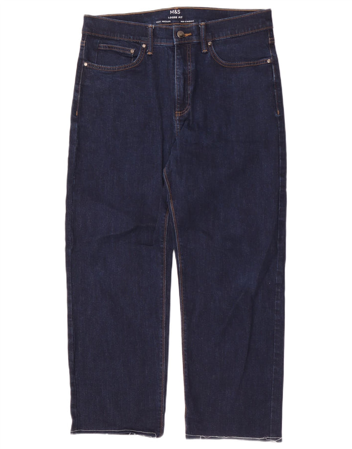 Marks & Spencer Calça jeans masculina solta W32 L27 algodão azul marinho