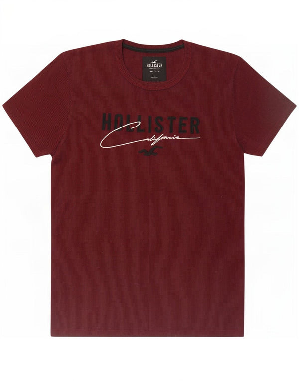 Camiseta masculina Hollister com estampa gráfica grande de algodão cor de vinho