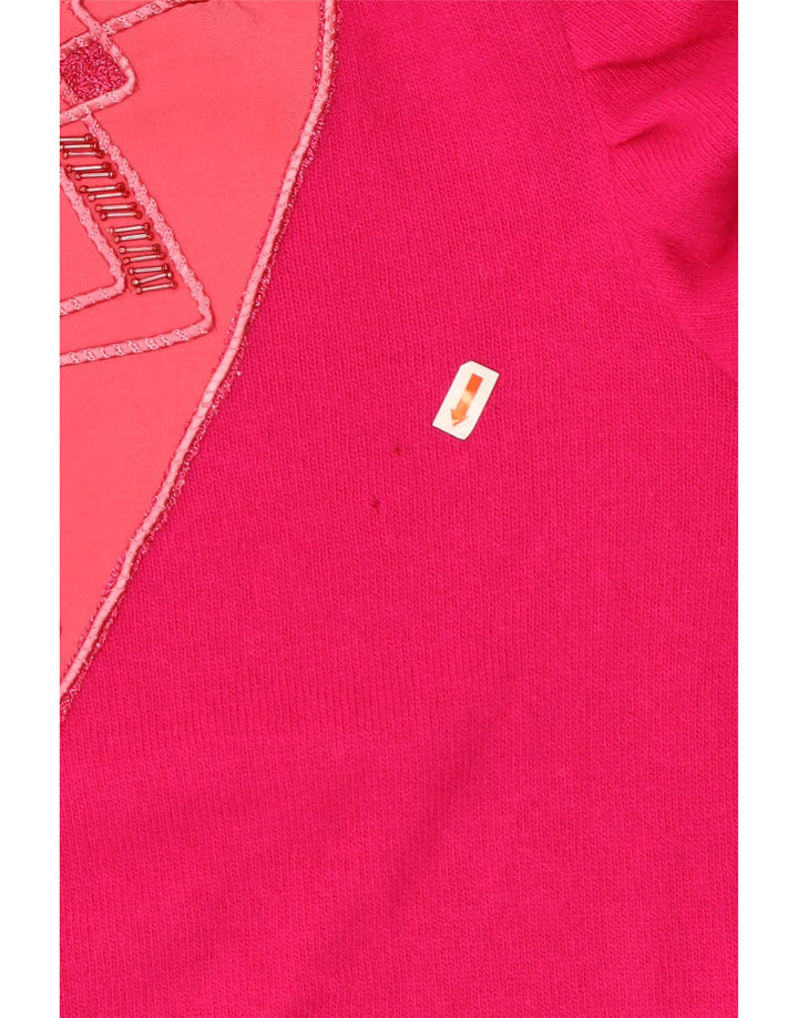 Suéter feminino VINTAGE com decote em V IT 50 XL lã rosa
