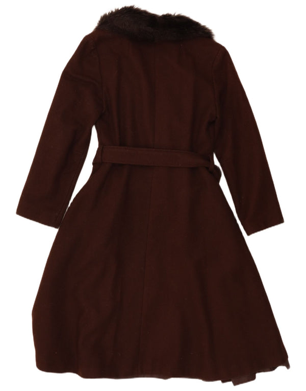Sobretudo feminino vintage UK 14 lã marrom médio