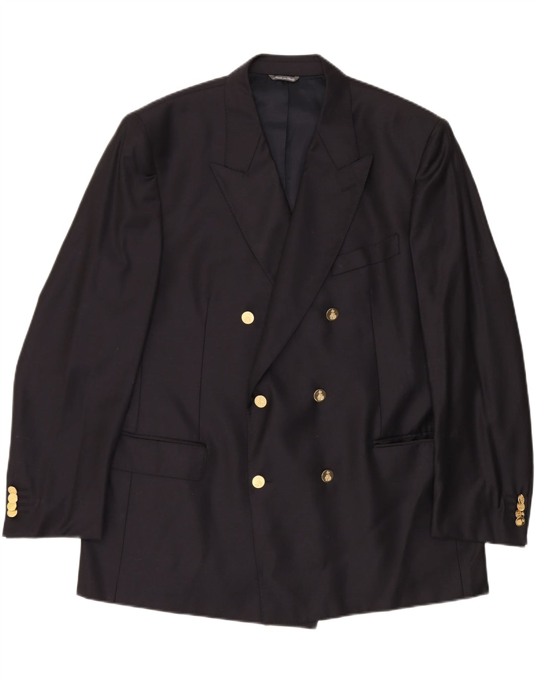 Jaqueta blazer masculina VINTAGE com peito duplo Reino Unido 40 grande azul marinho