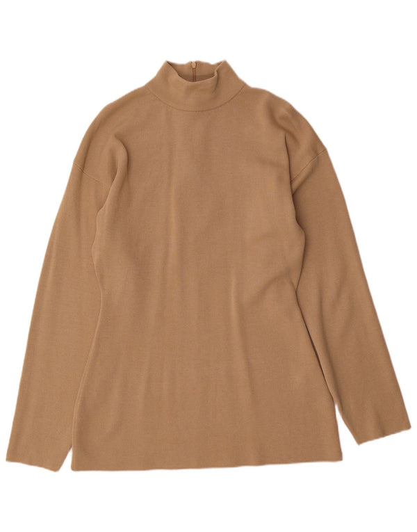 Top feminino Zara de manga comprida UK 14 grande viscose marrom