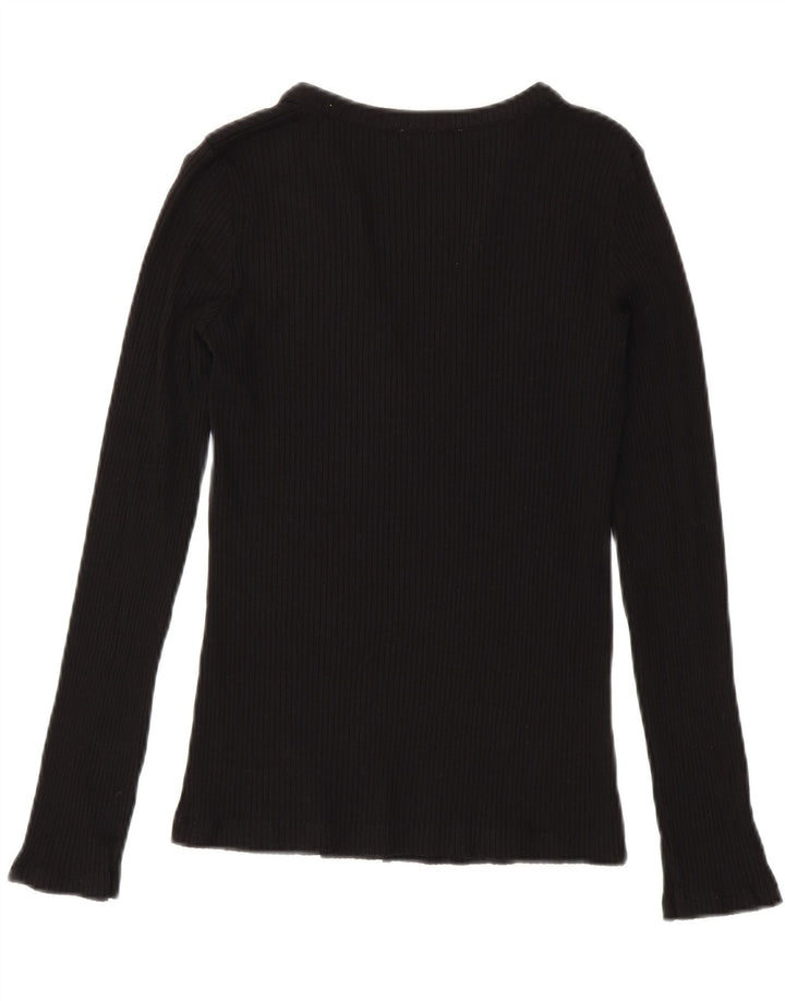 Top feminino Zara manga comprida UK 12 médio preto modal