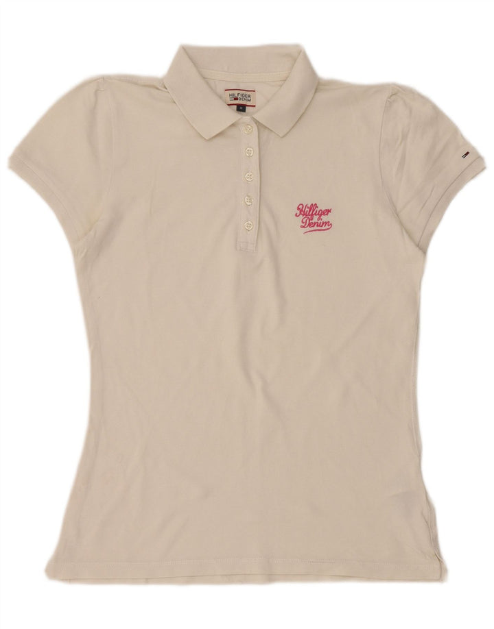 Camisa polo feminina TOMMY HILFIGER Reino Unido 12 médio algodão branco