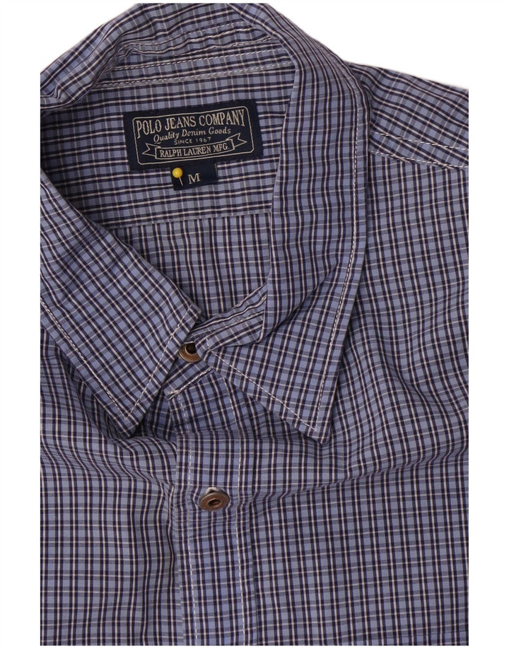 Camisa masculina de manga curta Ralph Lauren algodão xadrez azul médio