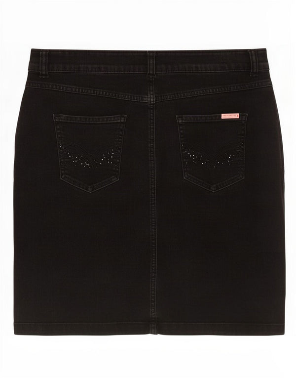 Saia jeans feminina Marks & Spencer UK 16 grande W36 algodão preto