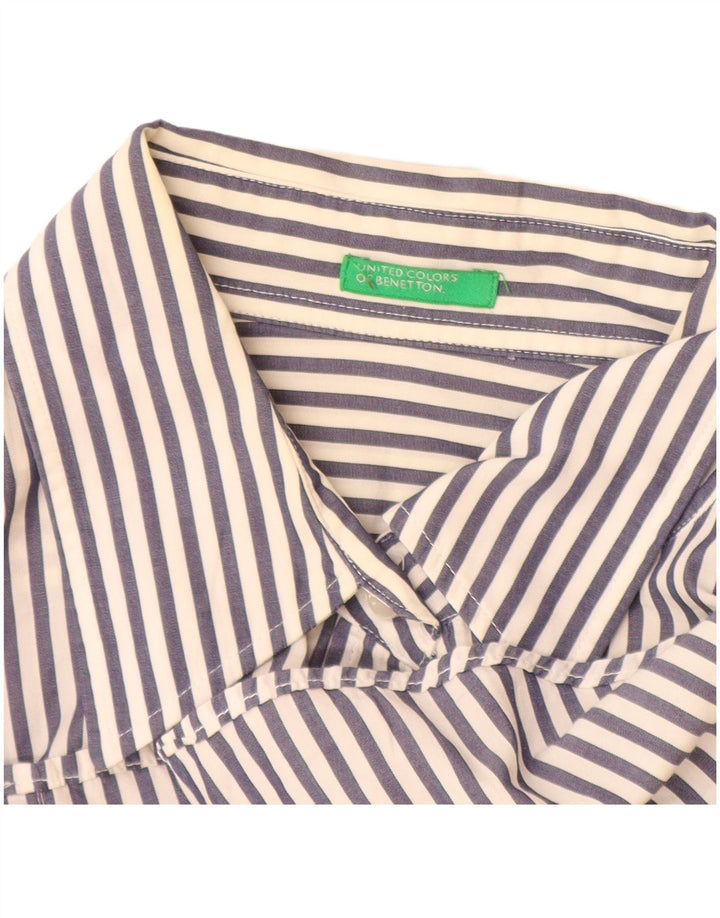 Camisa feminina Benetton UK 16 grande listrada azul