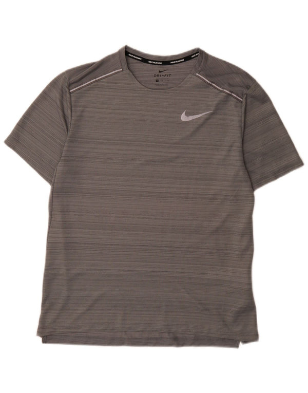 Camiseta masculina Nike Dri Fit Top cinza médio listrado poliéster