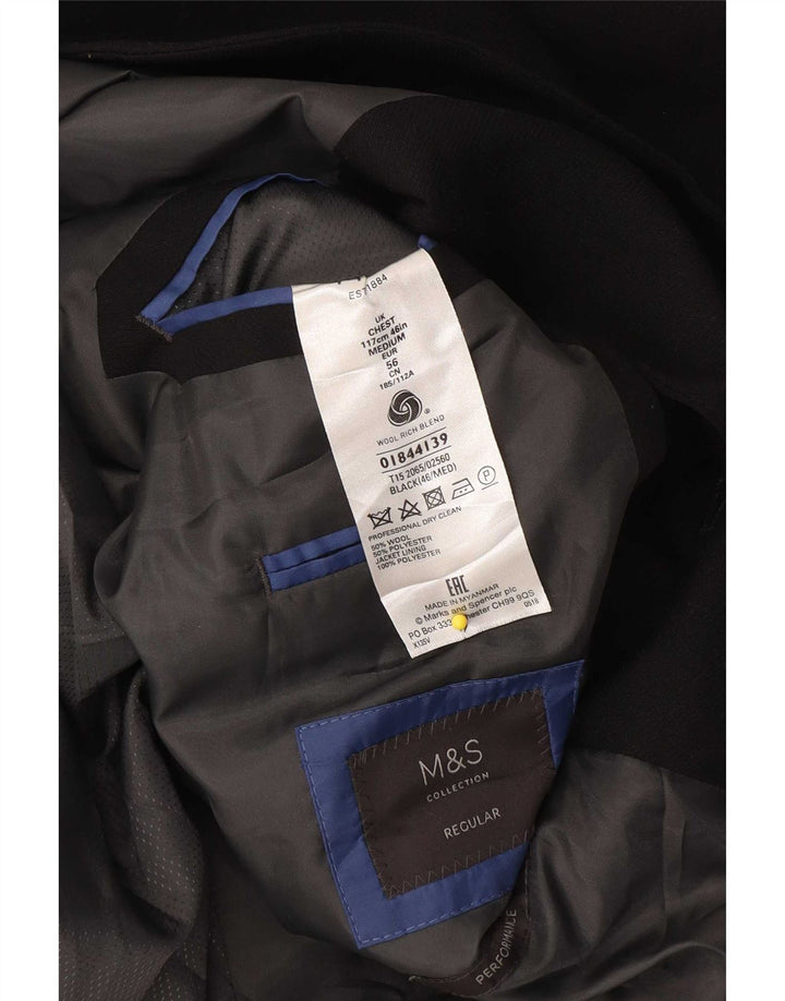 Jaqueta blazer masculina Marks & Spencer regular de 2 botões Reino Unido 46 XL lã preta