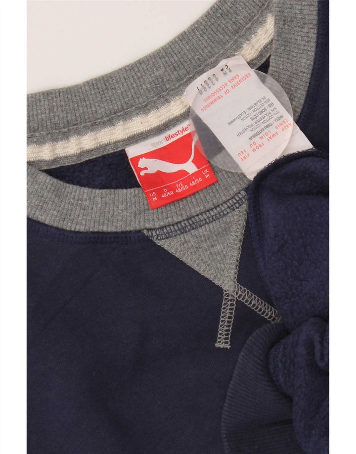 Puma moletom gráfico masculino jumper médio azul marinho algodão colorblock