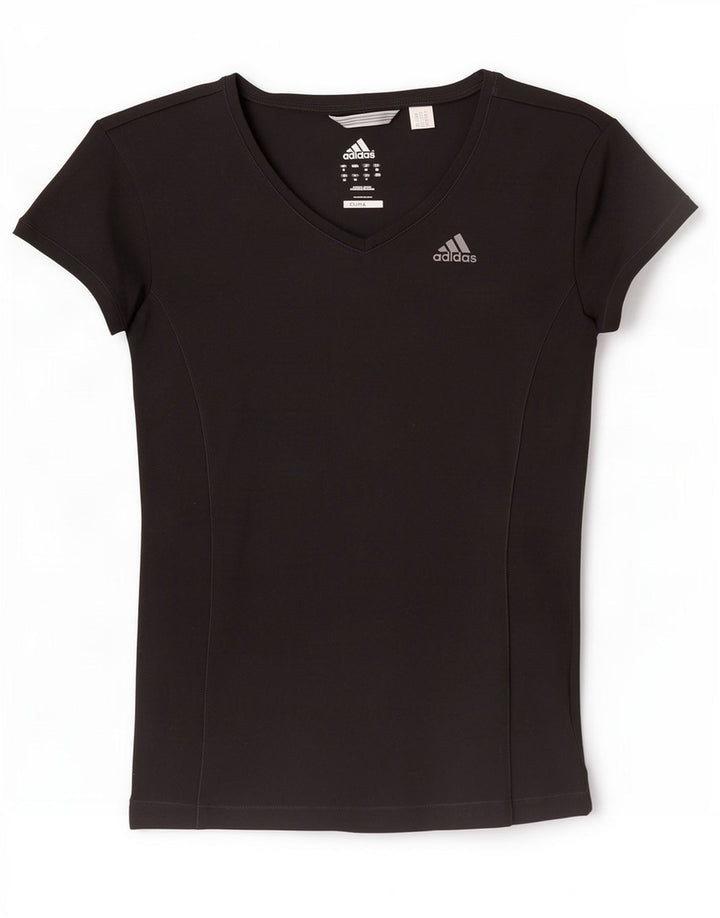 Adidas Womens Climalite T-Shirt Top UK 8 Pequeno Poliéster Preto