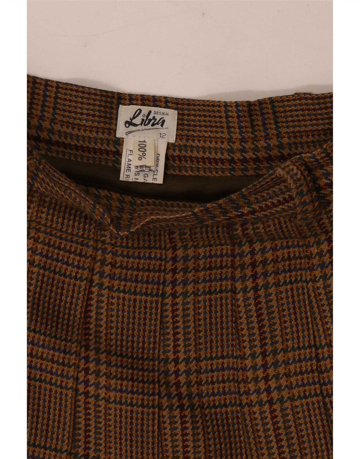 Saia plissada feminina Libra Reino Unido 12 médio W28 marrom houndstooth lã