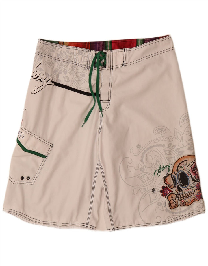 Billabong Mens Graphic Natação Shorts Grande Poliéster Floral Branco