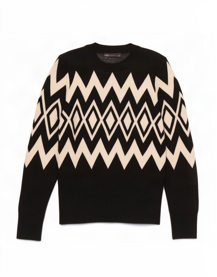 Suéter feminino Marks & Spencer com gola redonda Reino Unido 12 médio preto