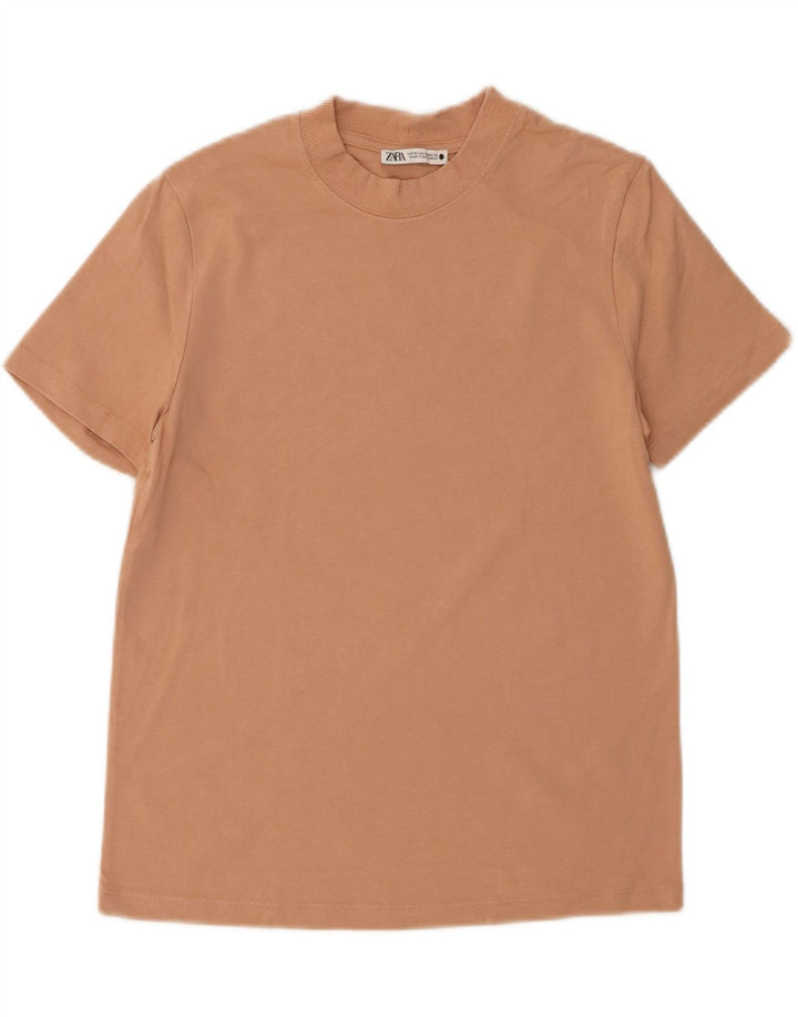 ZARA Womens T-Shirt Top UK 6 XS Brown Vintage Zara and Second-Hand Zara from Messina Hembry 