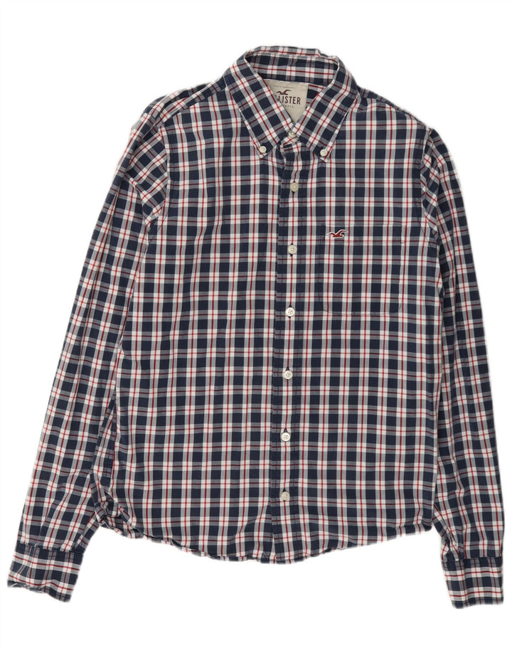 Camisa masculina Hollister de algodão xadrez azul marinho médio