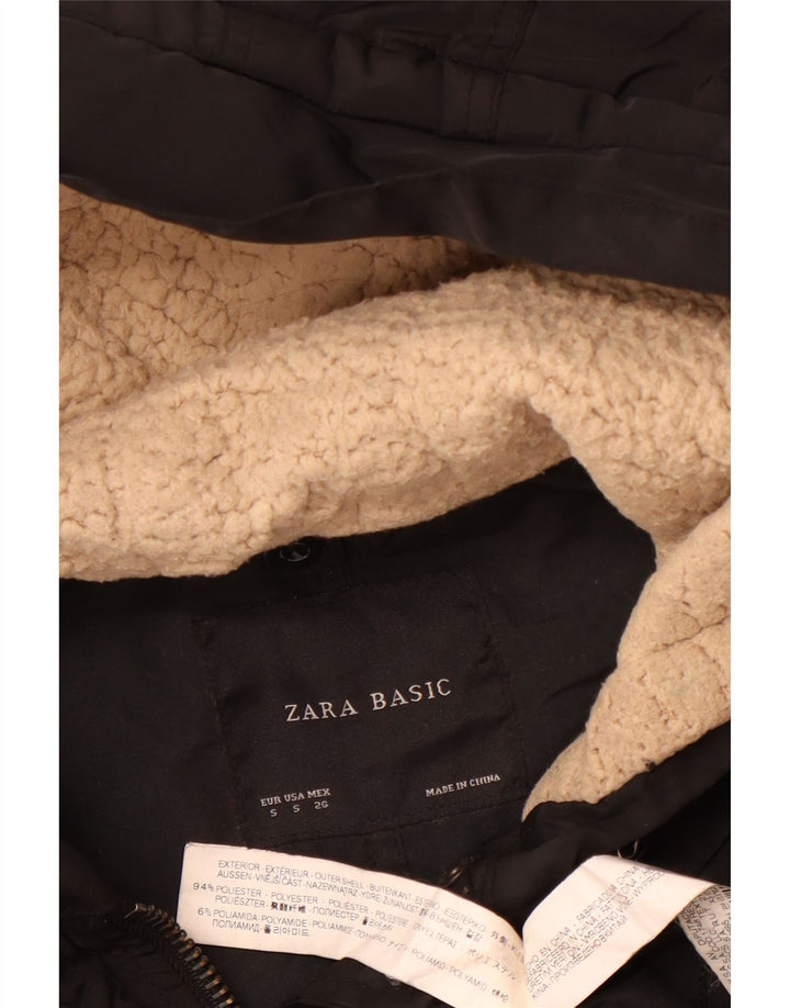 Jaqueta Parka com capuz feminina Zara UK 10 poliéster preto pequeno