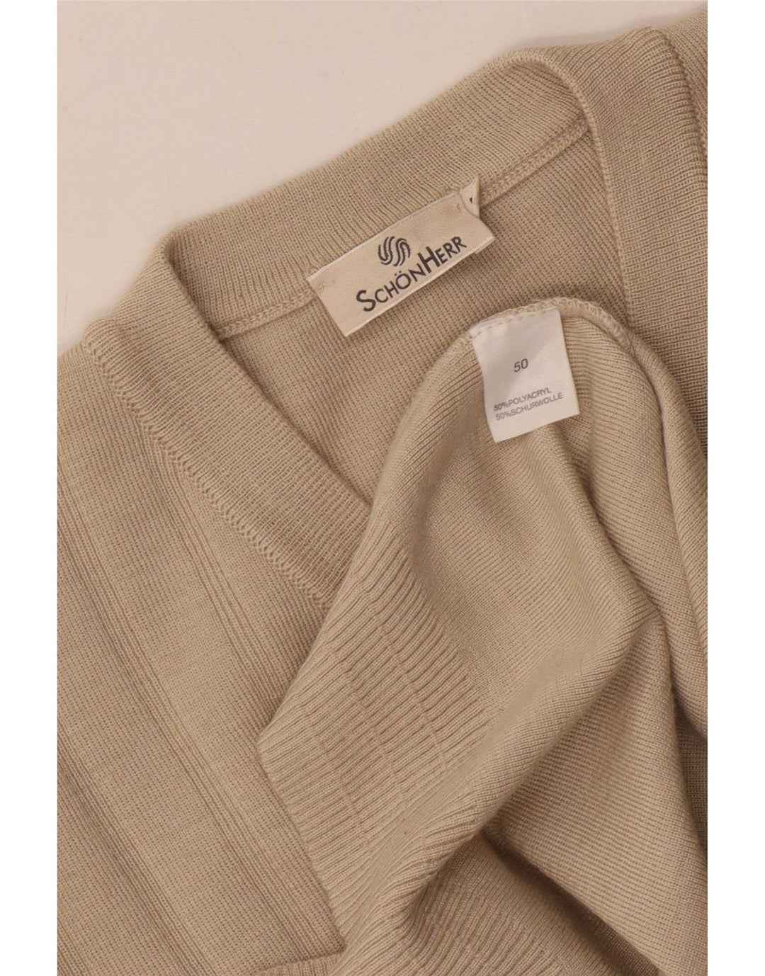 Suéter masculino vintage com decote em V IT 50 poliacrílico listrado bege médio