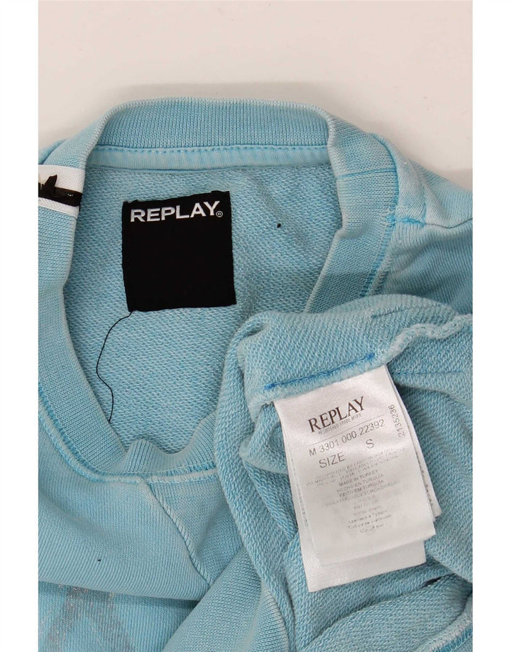 Replay moletom masculino gráfico jumper pequeno azul algodão