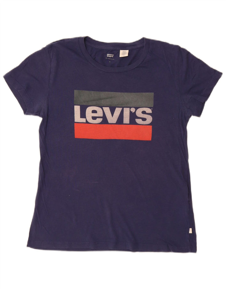 Camiseta feminina gráfica LEVI'S UK 10 pequena algodão azul marinho