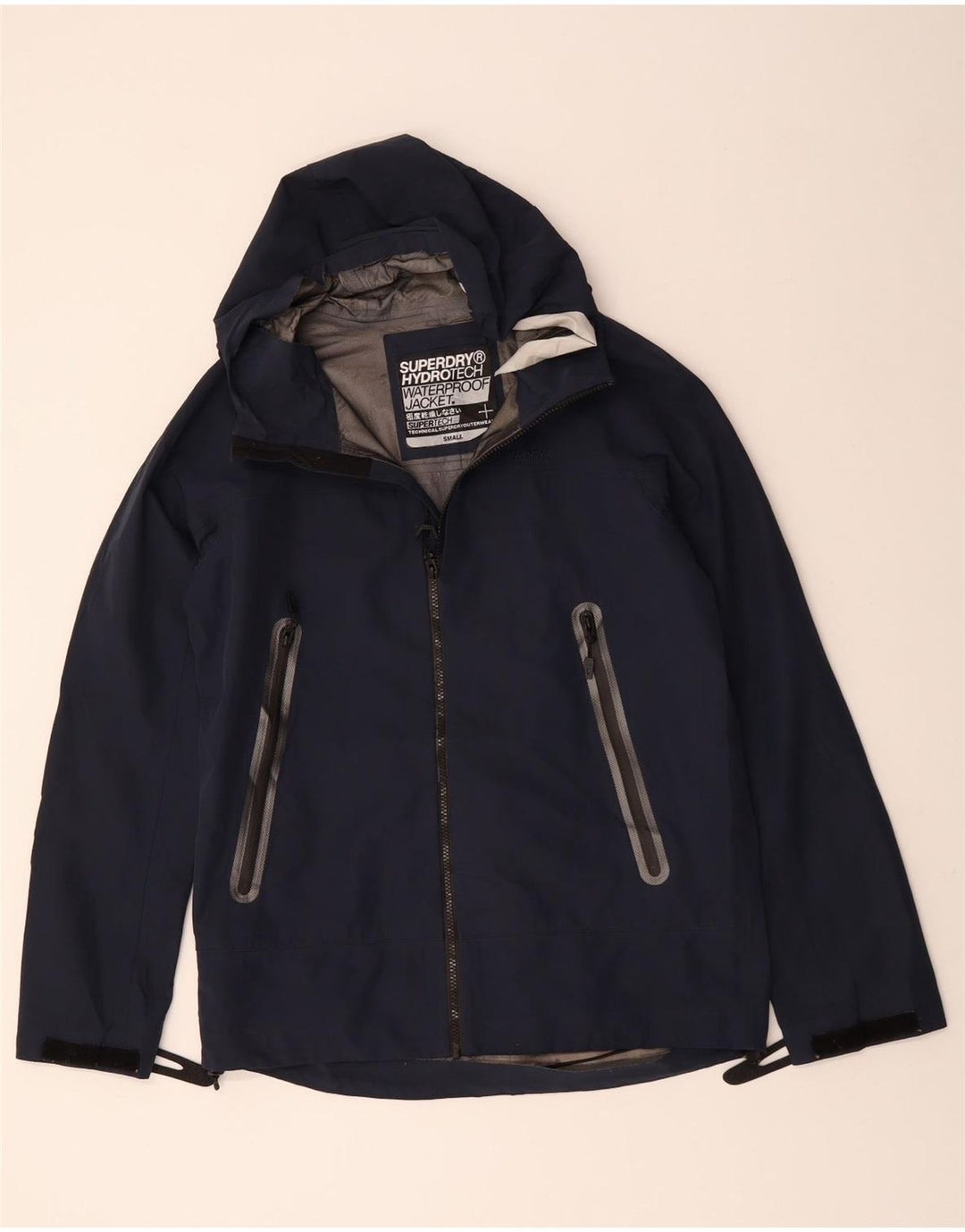 Jaqueta impermeável com capuz masculina SUPERDRY Reino Unido 36 poliéster azul marinho pequeno