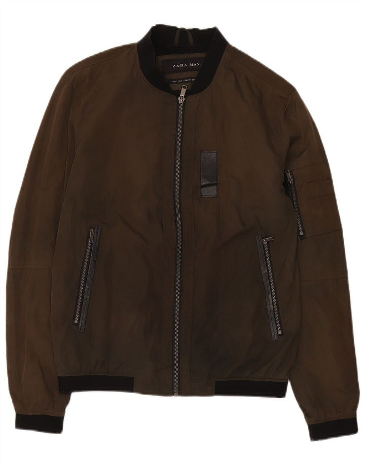 Zara Mens Bomber Jacket UK 36 Pequeno Poliéster Marrom
