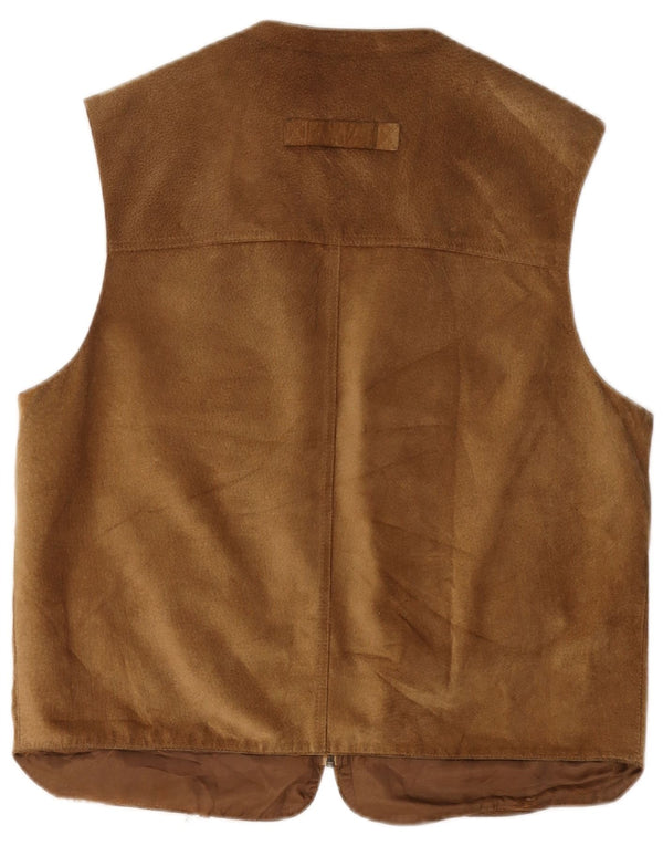 Colete utilitário de camurça masculino vintage Reino Unido 38 couro marrom médio