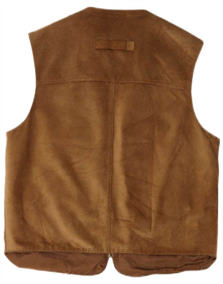 Colete utilitário de camurça masculino vintage Reino Unido 38 couro marrom médio