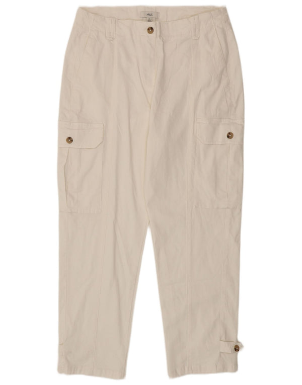 Calça cargo feminina Marks & Spencer cônica UK 14 grande W34 L28 branca