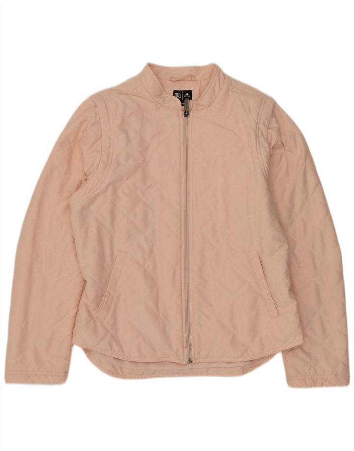 Jaqueta acolchoada feminina Adidas UK 14 poliéster rosa médio