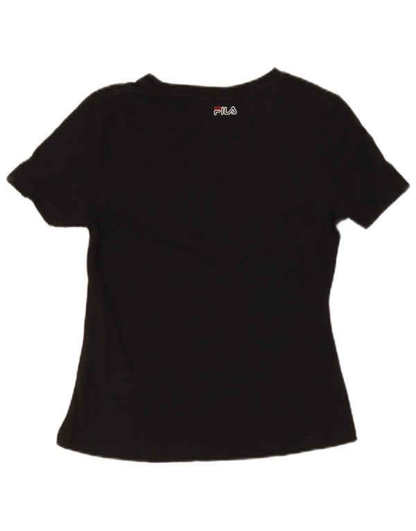 Fila Womens Graphic T-Shirt Top UK 10 Pequeno Algodão Preto