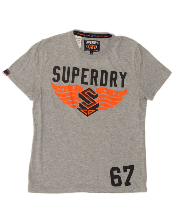 Camiseta gráfica masculina Superdry Top grande algodão cinza