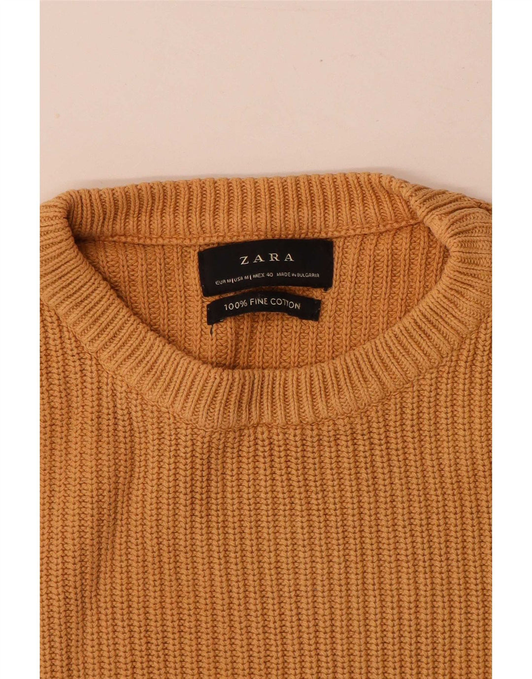 Zara Suéter masculino com gola redonda e algodão bege médio