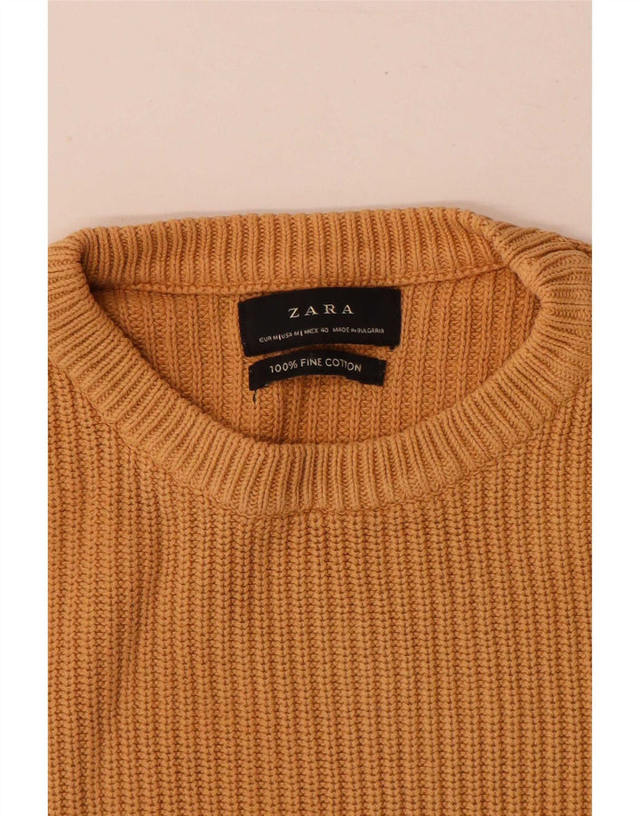 Zara Suéter masculino com gola redonda e algodão bege médio