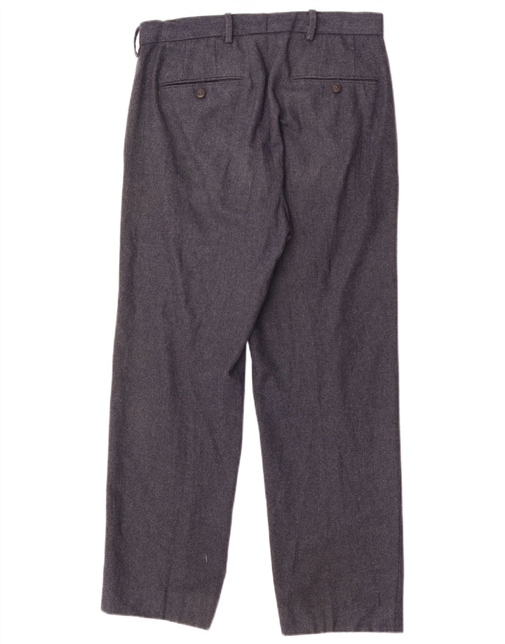 Calça masculina de terno reto Marks & Spencer W30 L27 lã azul marinho