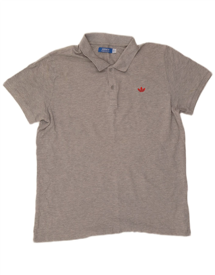 Camisa polo masculina Adidas XL cinza manchado de algodão