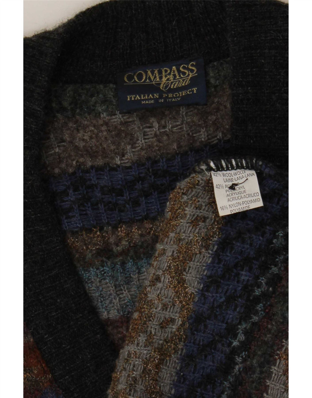 Suéter cardigã masculino COMPASS CARD IT 52 grande lã geométrica cinza