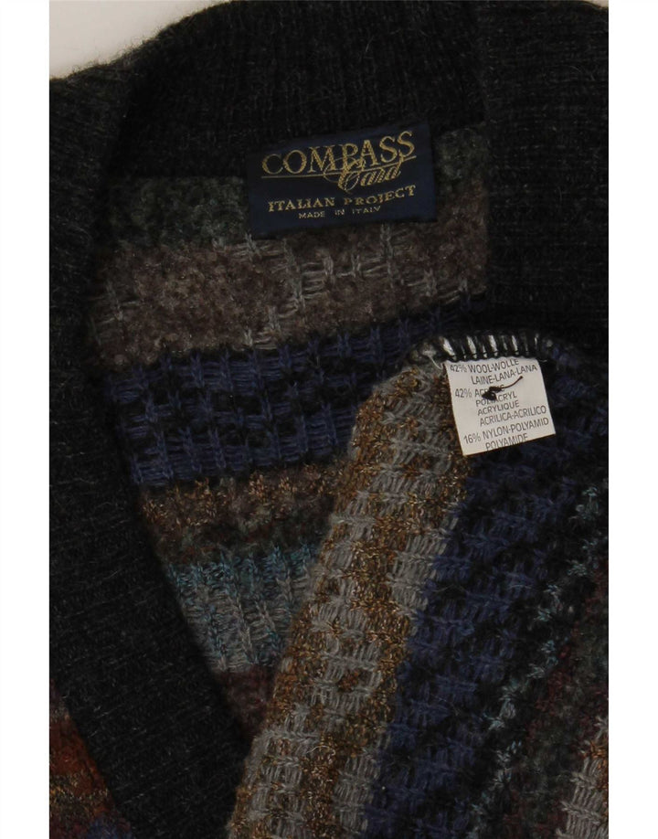 Suéter cardigã masculino COMPASS CARD IT 52 grande lã geométrica cinza