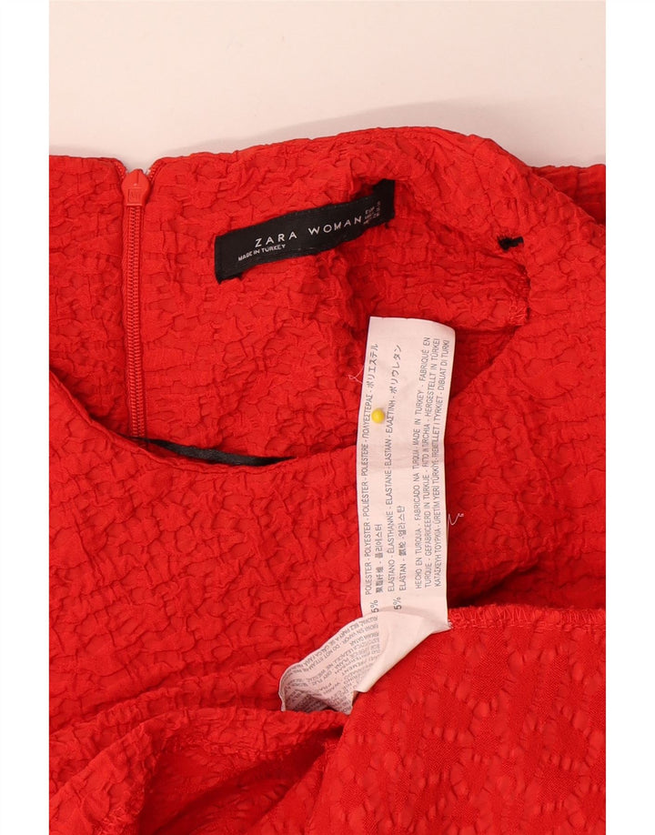 Vestido feminino Zara sem mangas evasê UK 8 pequeno poliéster vermelho