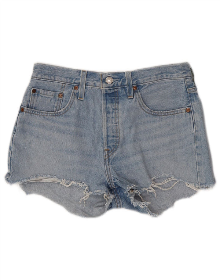 Shorts jeans feminino LEVI'S 501 de cintura alta W27 pequeno algodão azul