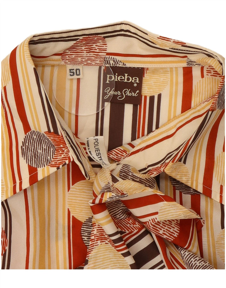 Camisa feminina vintage IT 50 XL poliéster listrado bege