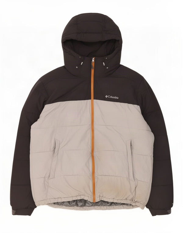 Columbia Jaqueta masculina acolchoada com capuz UK 42 XL cinza colorblock poliéster